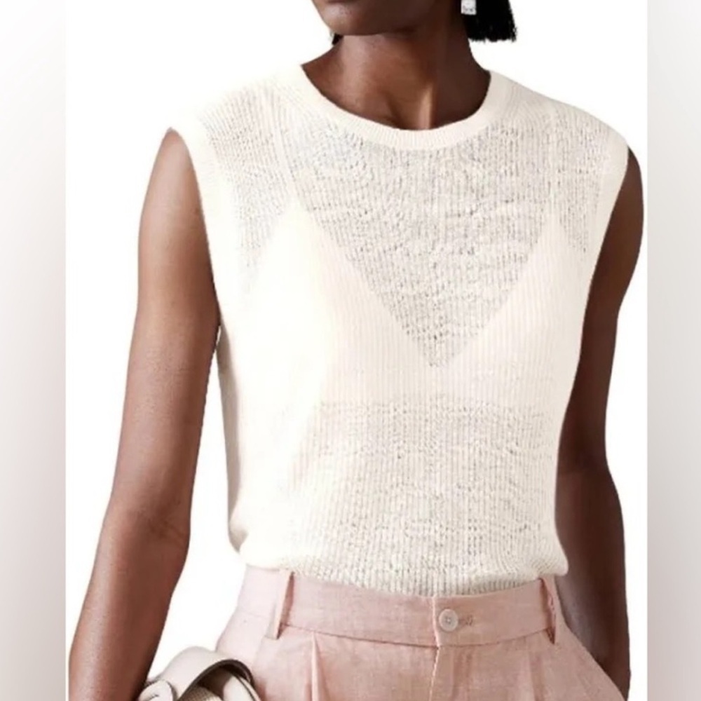 NWOT Banana Republic Eliza Linen-Blend Muscle Tank Light Beige Size: Large